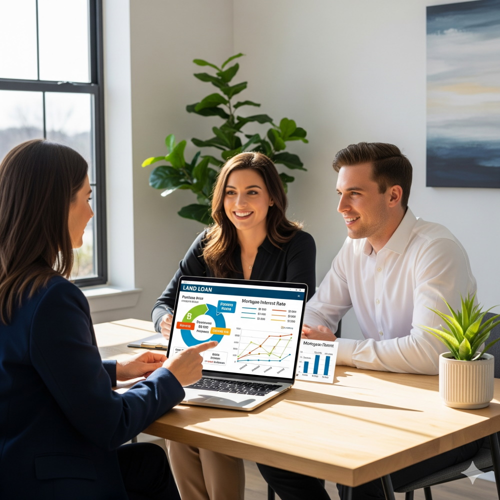 Consulente finanziario a Roma illustra mutui fondiari e ipotecari con grafici e schemi dei tassi di interesse, guida professionale per acquisto casa.